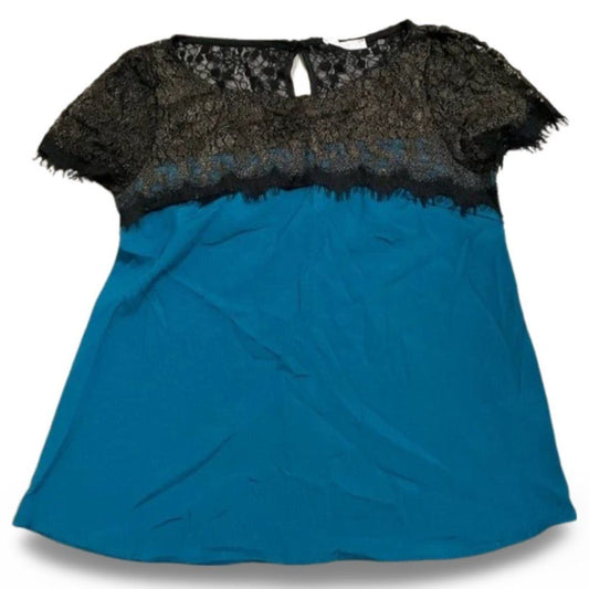 Lush Laced Sparkly Black Blue Blouse Top