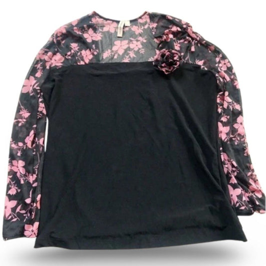 Susan Lawrance Vintage Black Floral Sleeve Blouse Top