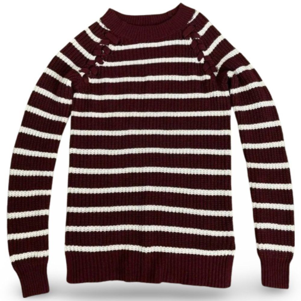 So Burgundy Knitted Criss Cross Designed Sweater