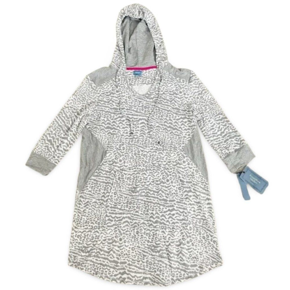 Vera Wang NWT Soft Cheetah Print Grey Lounge Hooded Sweater