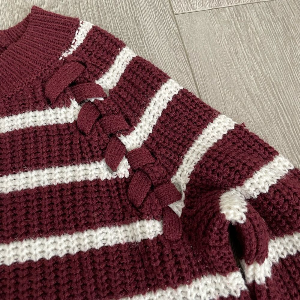 So Burgundy Knitted Criss Cross Designed Sweater