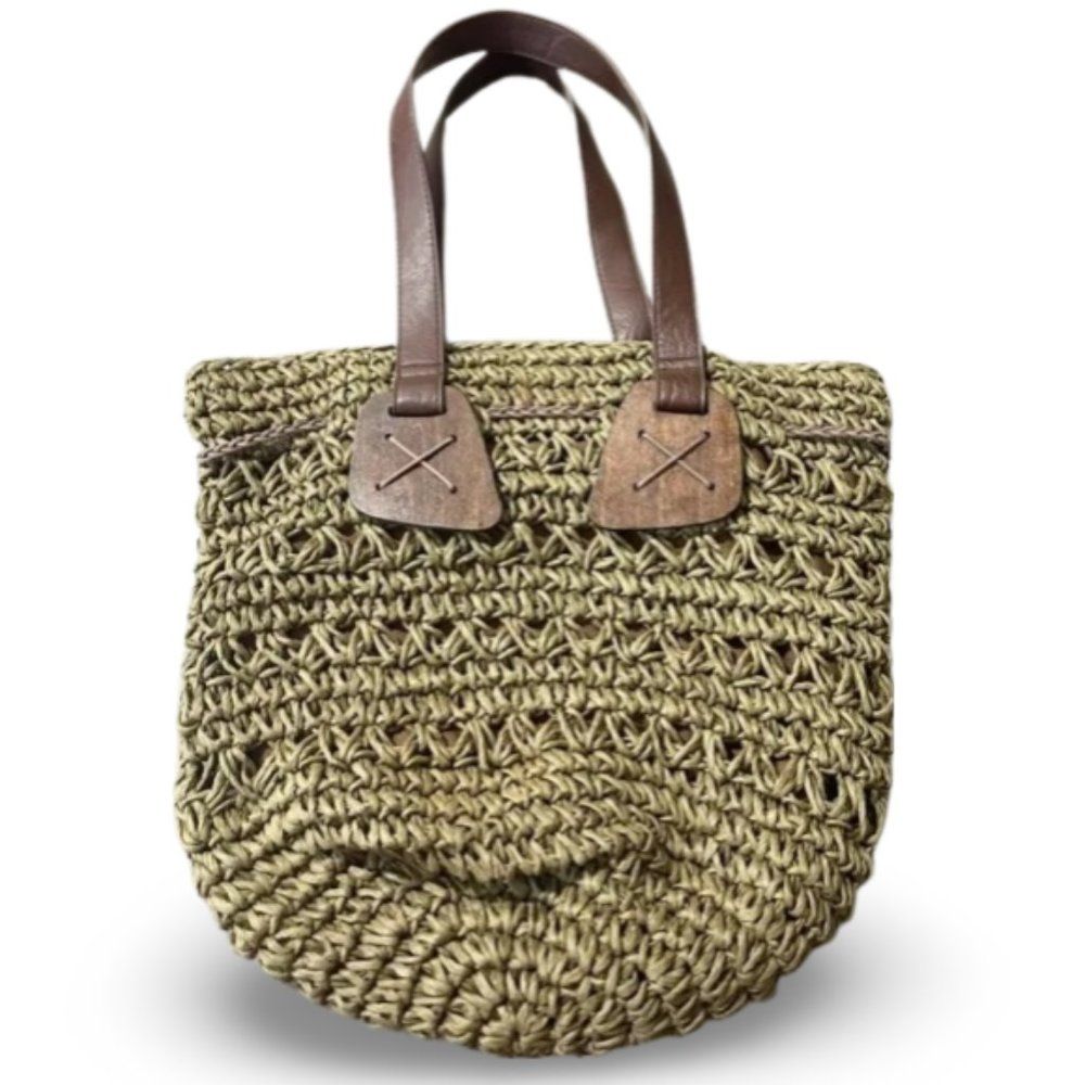 Straw Studios Straw Wicker Tote Round Bag Purse