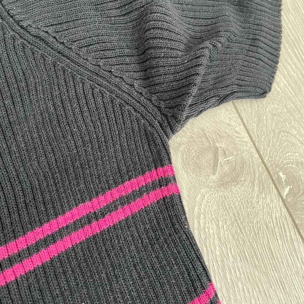 Company D Black and Pink Striped Short Sleeve Sweater Top