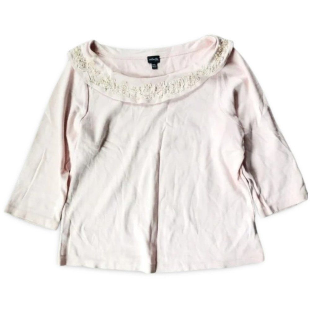 Rafaella Light Pink Pearl Neck Blouse Top