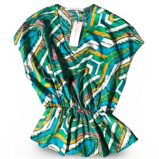 Collective Concepts Green Patterned Peplum Blouse Top