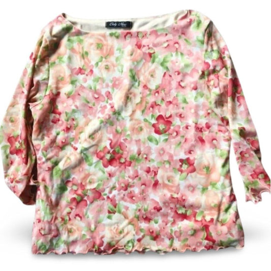 Only Nine Vintage Loose Neck Light Floral Flowy Blouse Top