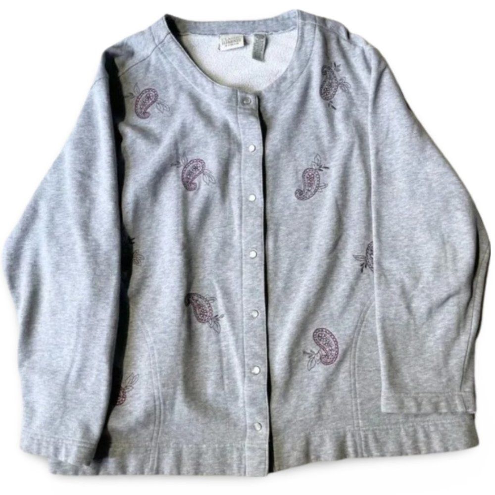 Classics Element Grey Floral Buttoned Sweater Jacket