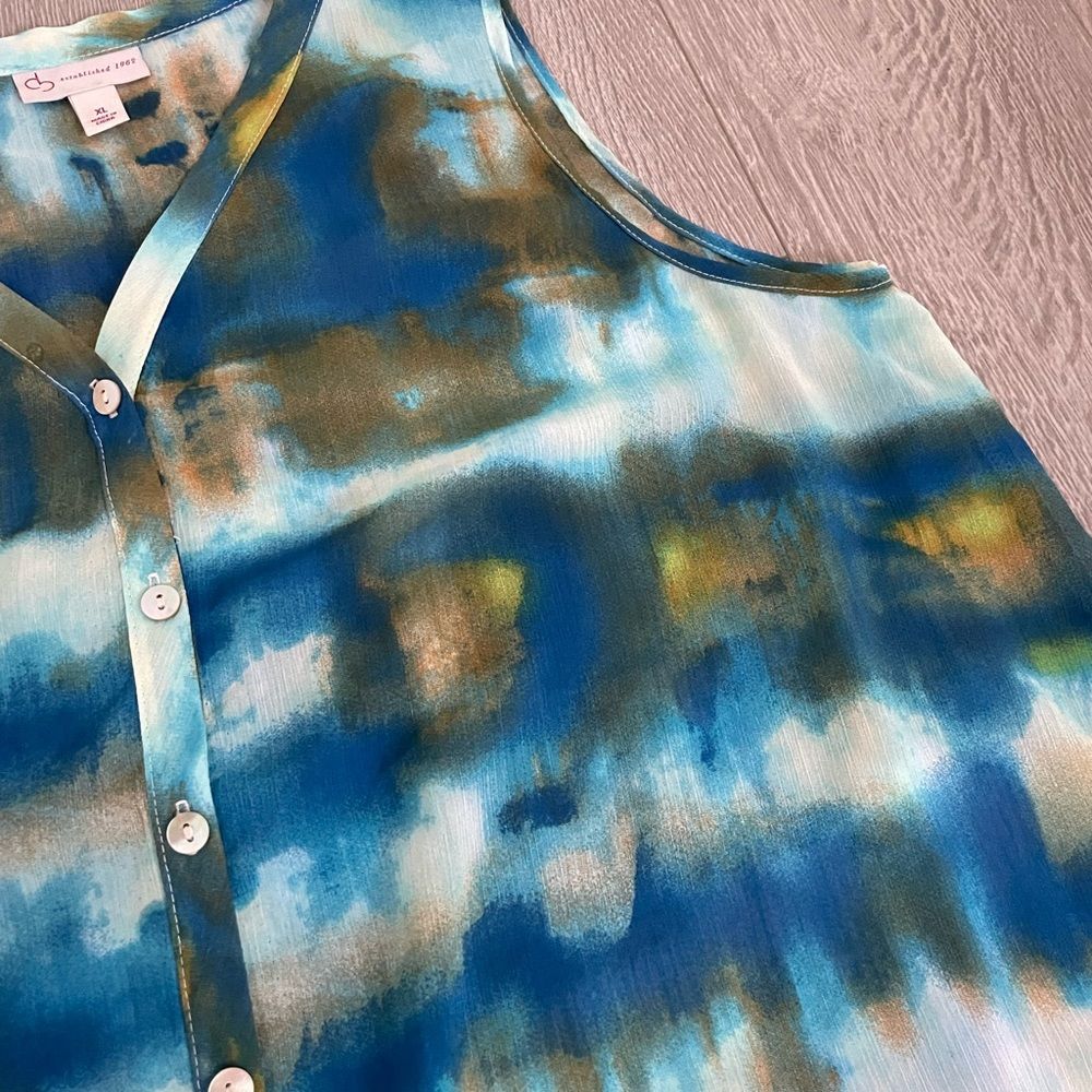 House of CB Multicolored Blue Tank Button Up Top Blouse