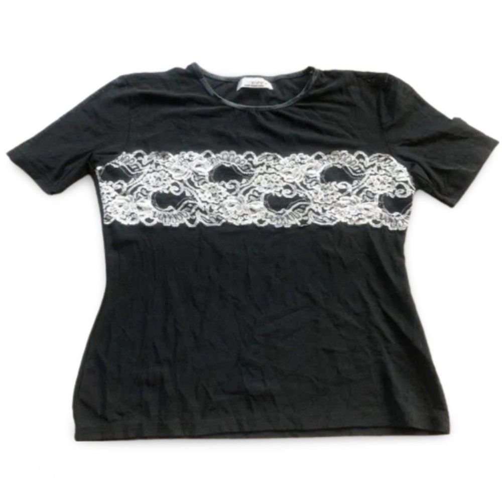 Ever Short Sleeve Black Lace Across Shirt Top