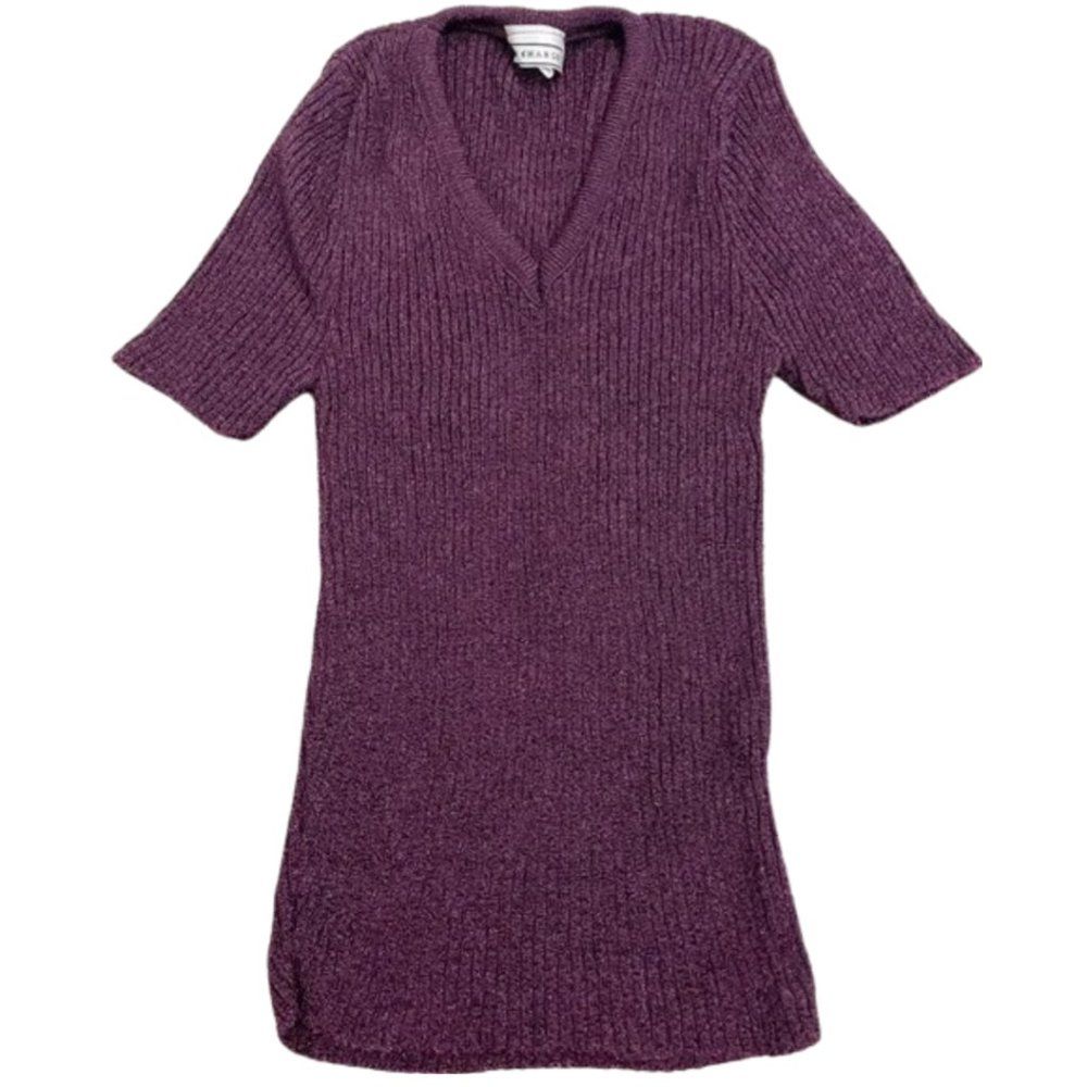 In Charge Vintage Plum Purple Knitted Short Sleeve Shirt Top