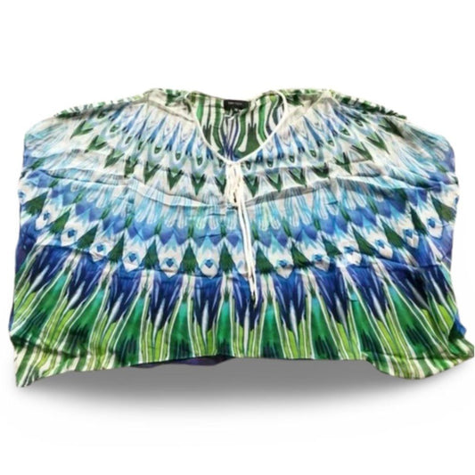 Karen Kane Loose Blue and Green Front Tie Blouse Top