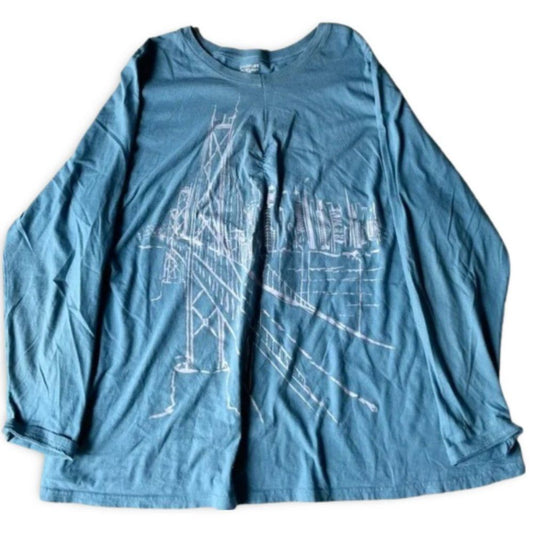 Lane Bryant Graphic Blue Long Sleeve Shirt Top