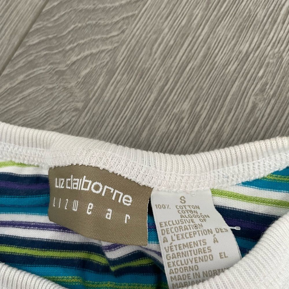 Liz Claiborne White and Blue Striped Long Athletic Wear Sweater