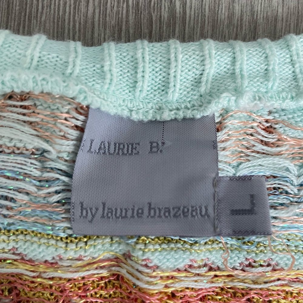 Laurie Brazeau Blue Buttoned Patterned Cardigan Sweater