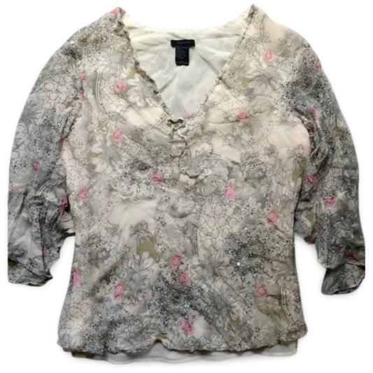 Silk Land Pure Silk Layered Floral Blouse Top