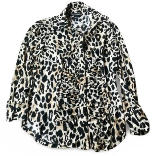 Isabella Rodriguez Animal Print Long Sleeve Shirt Blouse