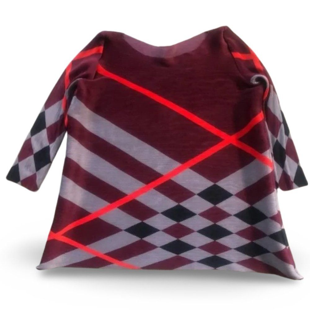 JC Penny Plaid Burgundy Mid Sleeve Blouse