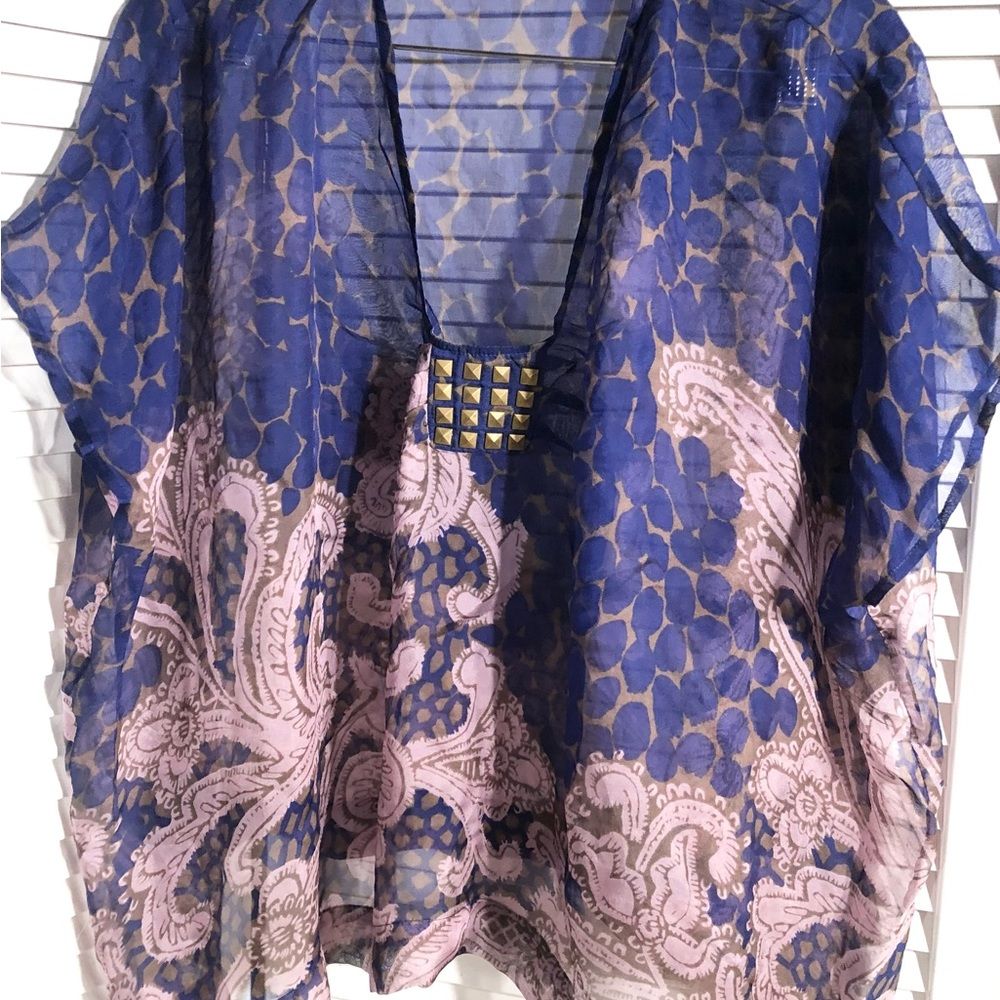 KaiLani Loose Flowy Purple Studded Sheer Blouse