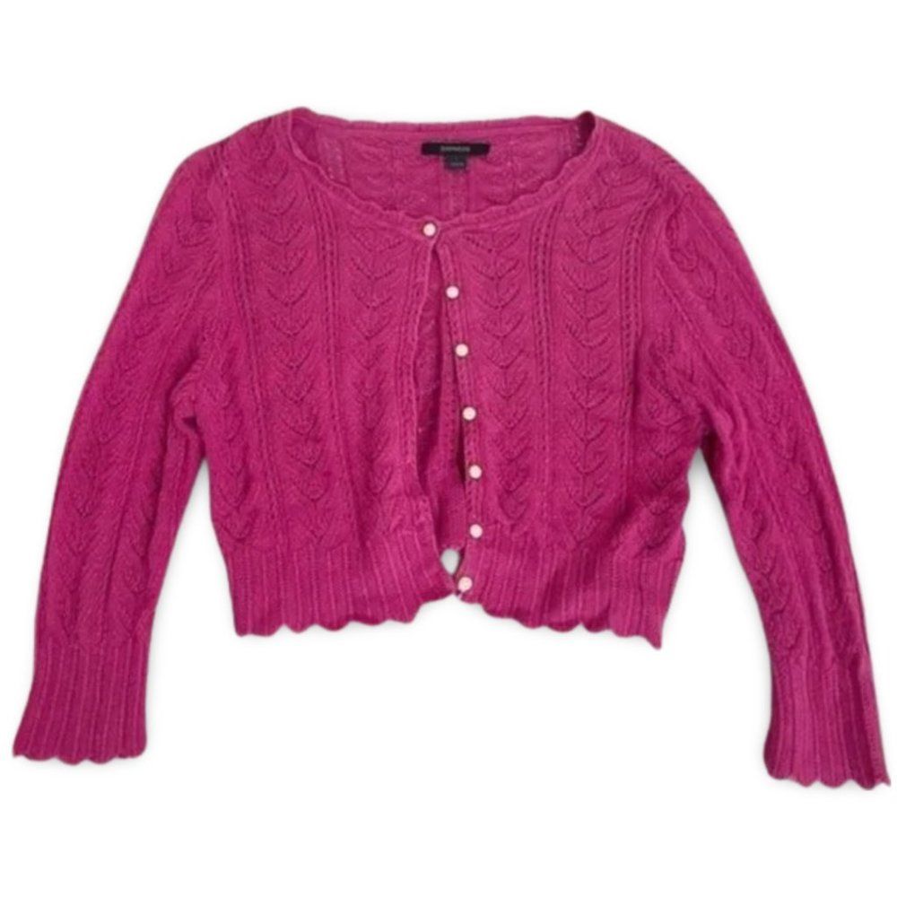 Express Knitted Pink Cropped Buttoned Cardigan