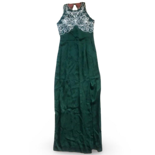 Vintage Dark Green Embroidered Flowry Long Gown Dress