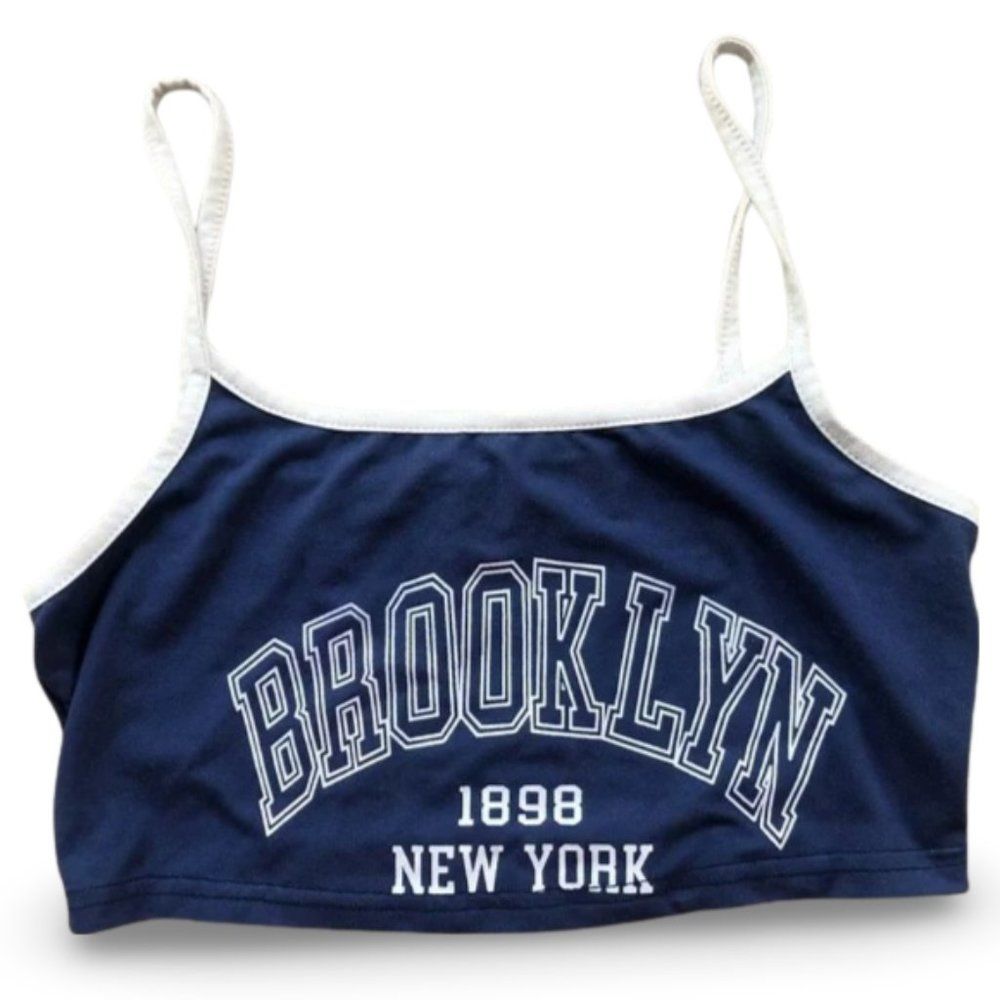 H&M Brooklyn New York Cropped Navy Blue Tank Top