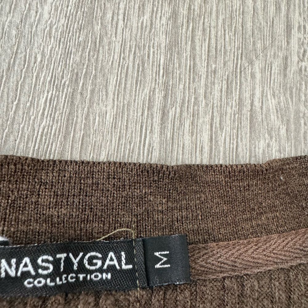 Nasty Gal Knitted Brown Buttoned Long Sleeve Cardigan Sweater