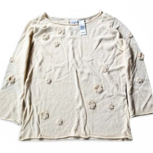 Emma James Beige Flower Detailed Sweater Top