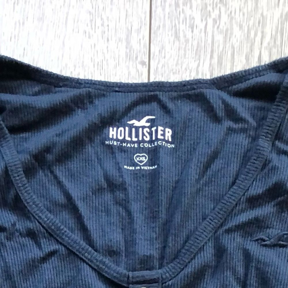 Hollister Navy Blue Ribbed Front Buttoned Long Sleeve Shirt