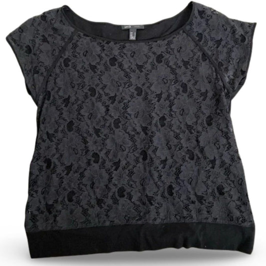 Mango Cropped Black Lace Blouse Top Shirt