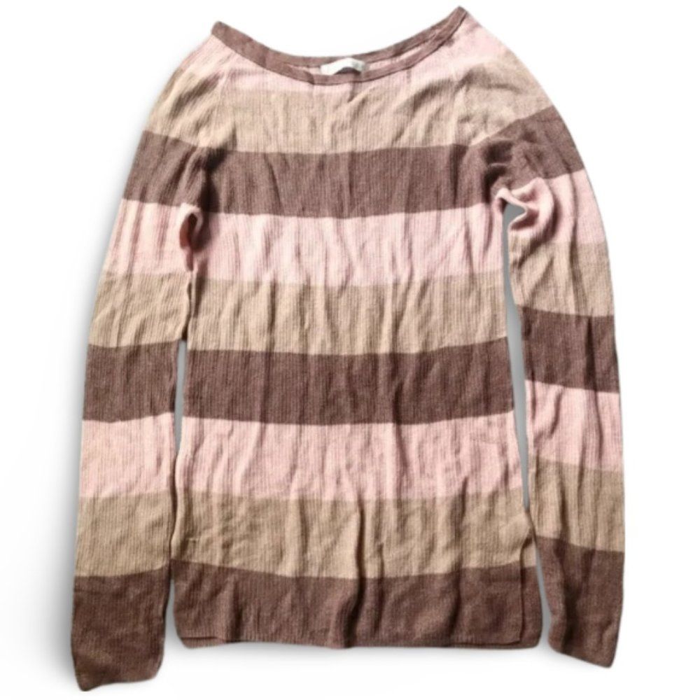 Hinge Pink Brown Striped Long Sleeve Sweater Top