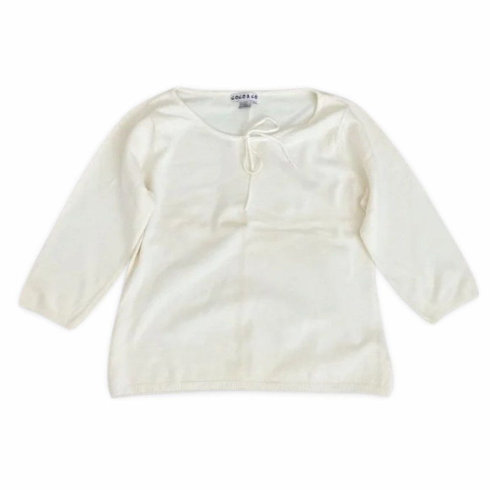 Coco and Co Mid Sleeve White Sweater Top