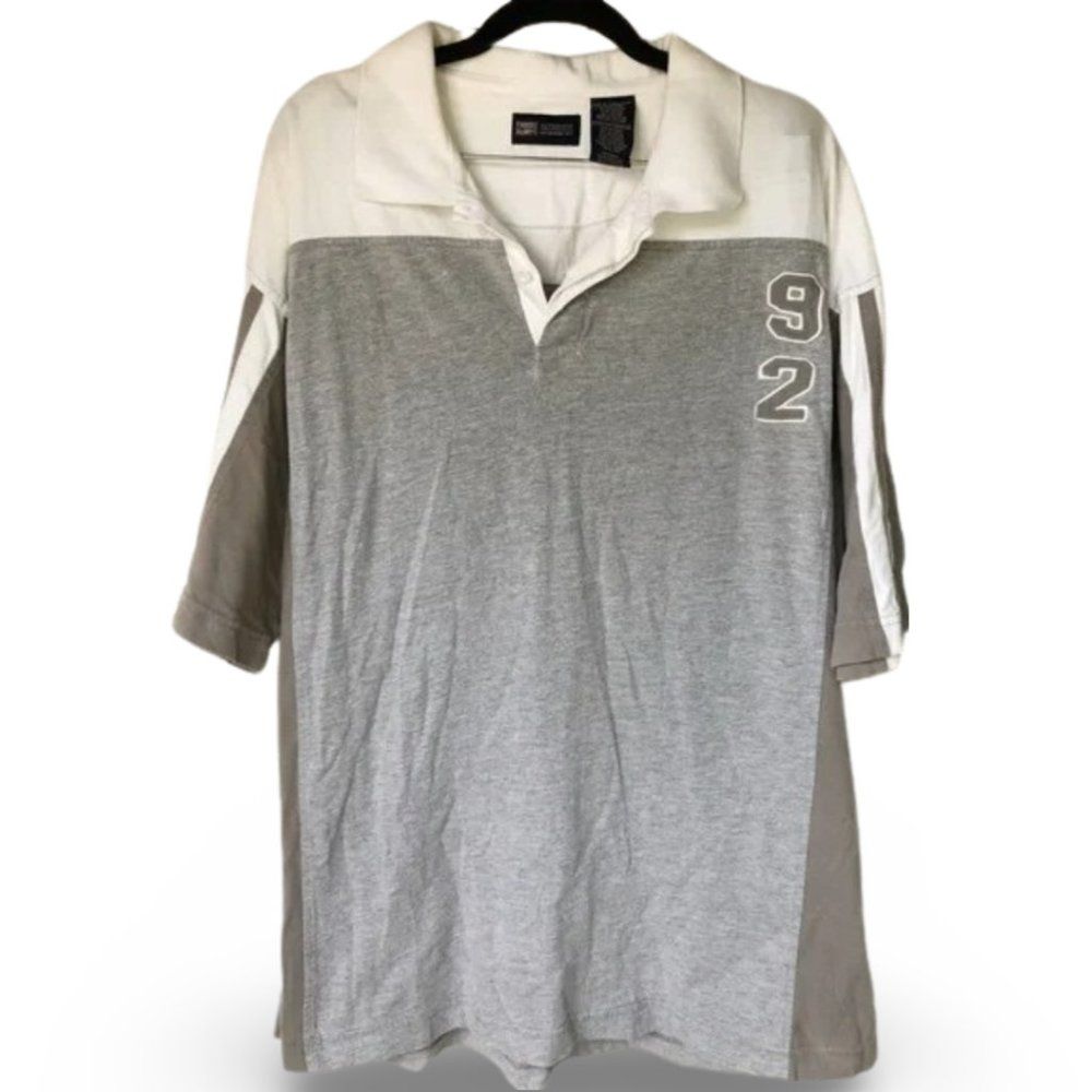 Faded Glory Grey and White Short Sleeve Polo Shirt