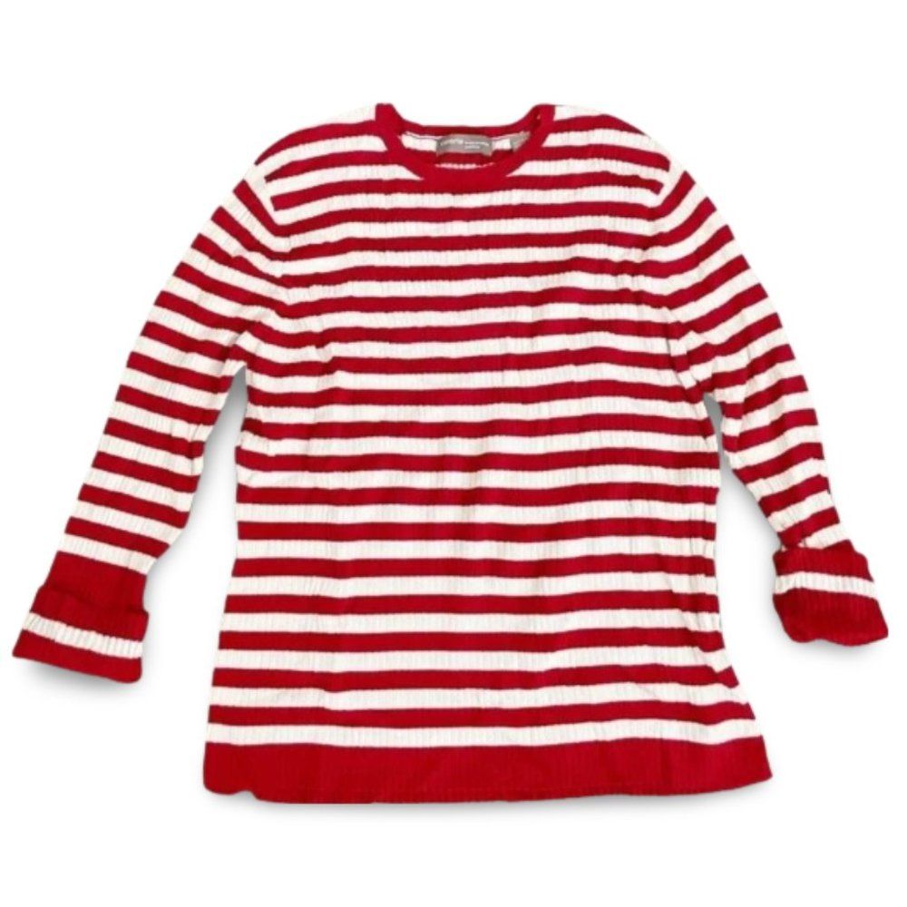 Valerie Red and White Striped Knitted Long Sleeve Sweater