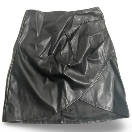 Windsor Glossy Black Pleather Wrap Skirt