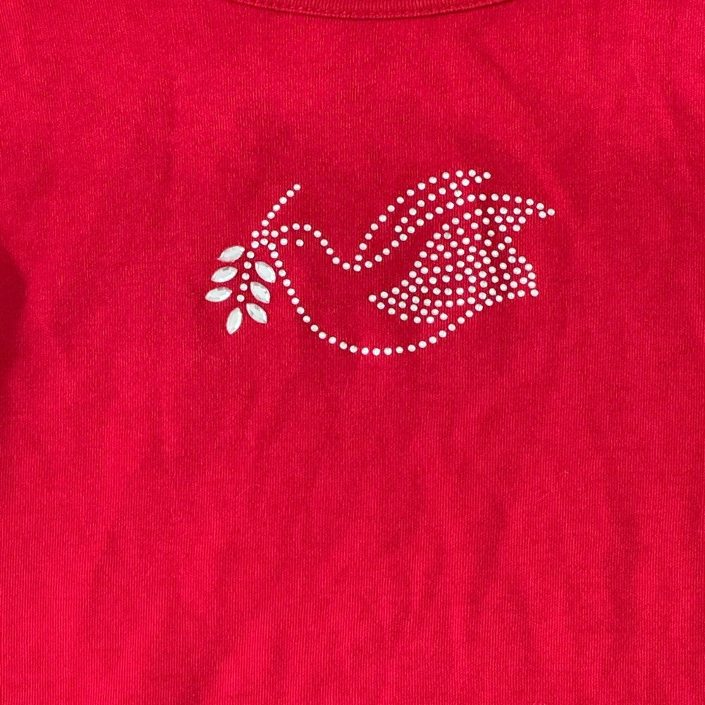 Charter Club Red Dove Bird Rhinestone Long Sleeve Shirt