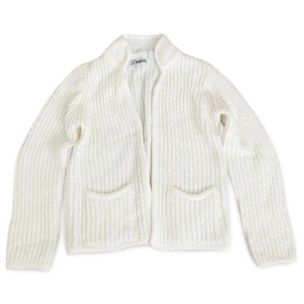 Donagain White Knitted Open Front Pocket Cardigan