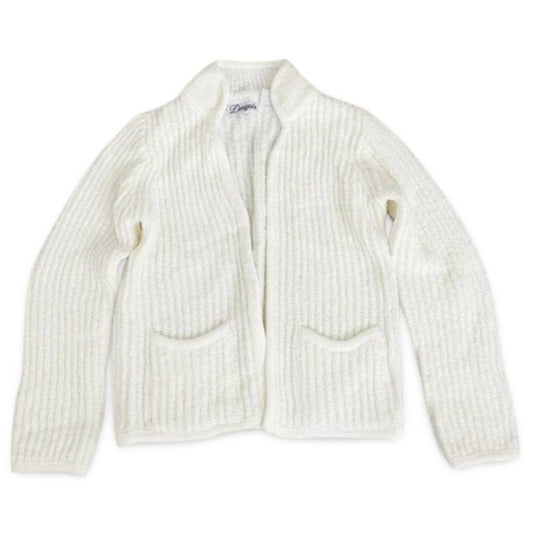 Donagain White Knitted Open Front Pocket Cardigan