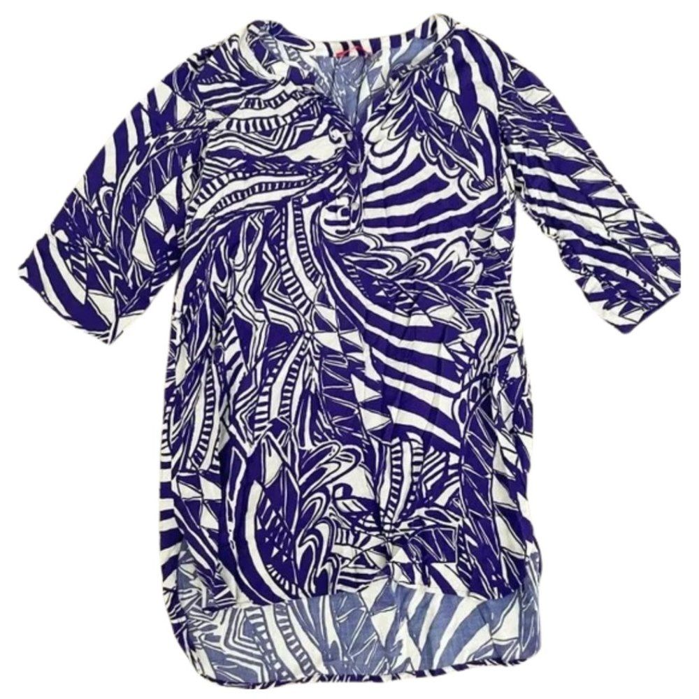 Josie Natori Blue Zebra Print Blouse Top