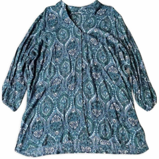 Macy’s Blue Patterned Buttoned Blouse Top