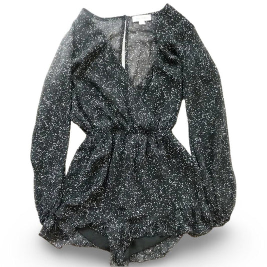 Honey Punch Long Sleeve Black Splattered Patterned Romper