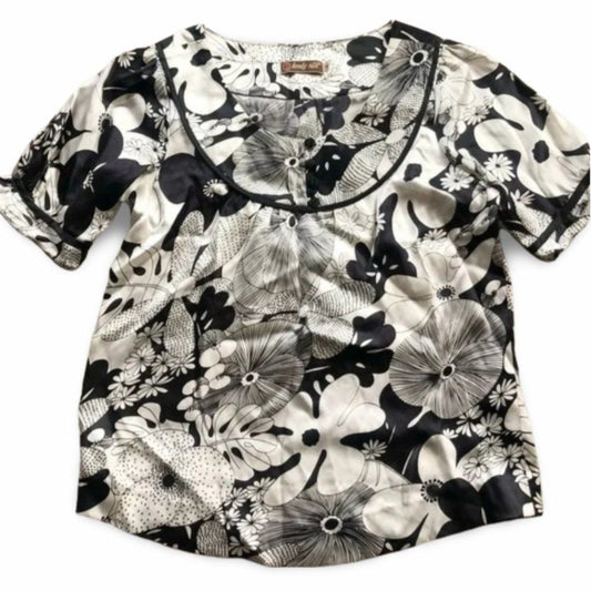 Kenly Silk Vintage Short Sleeve Floral Blouse Top