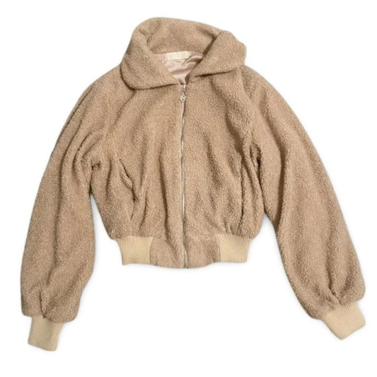 Meshki Teddy Coat Zip Up Fleece Cropped Jacket