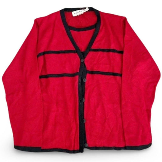 Norton McNaughton Red and Black Cardigan Sweater