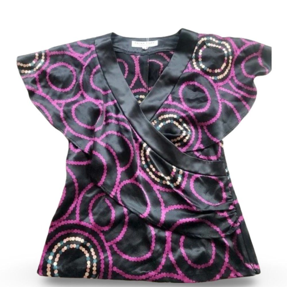 Trina Turk NWT Glossy Pink and Black Layered Blouse Top