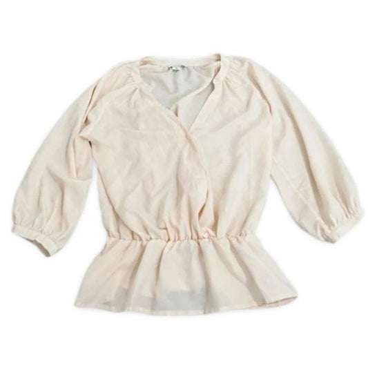 Bar III Light Pink Peplum Puff Sleeve Blouse Top