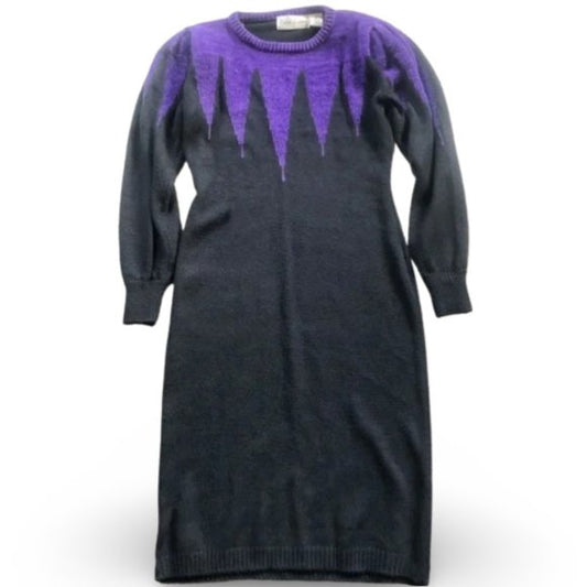 Betsey Lauren Purple Zig Knitted Black Sweater Dress