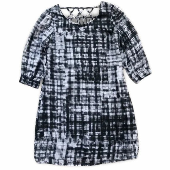 Want and Need Vintage Grey Multi-Squared Patterned Mini Dress