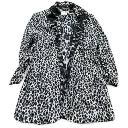 Alberto Makali Vintage Animal Print Ruffled Long Blazer