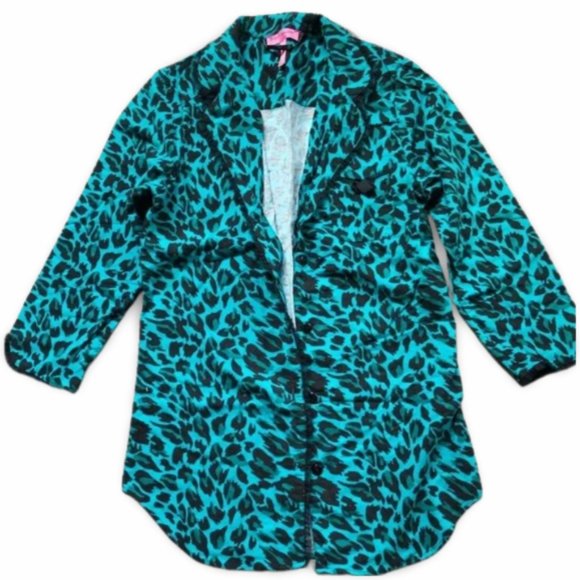 Betsey Johnson Animal Print Glossy Green Pajama Shirt