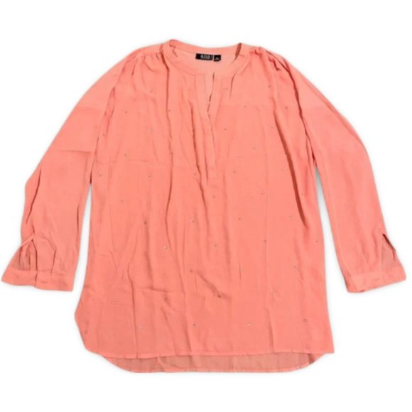 A New Approach Peach Rhinestone Patterned Long Sleeve Flowy Blouse